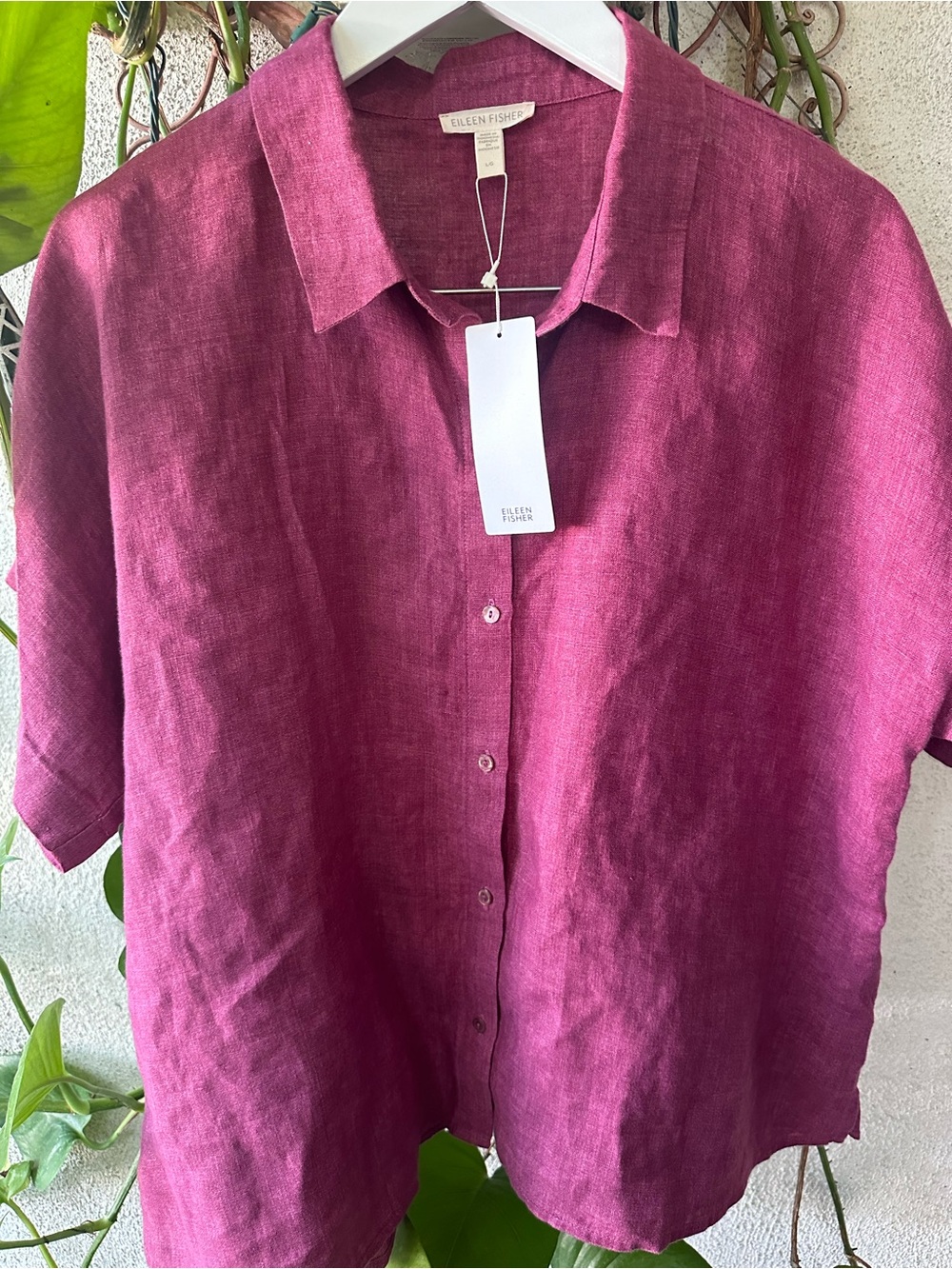 EILEEN FISHER Raspberry Organic Button-Front Women's Top